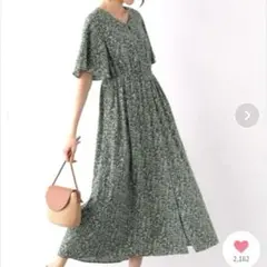 グローバルワーク サラリラ スタイルアップ 半袖 ワンピース グリーン L