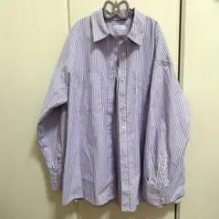 LOWRYSFARM ストライプ 長袖シャツ 紫 大きめサイズ
