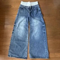 SHEIN フェイクレイヤード ワイドデニムパンツ 27
