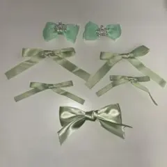 リボンヘアクリップセット 7個セット 黄緑　ヘアアレンジ