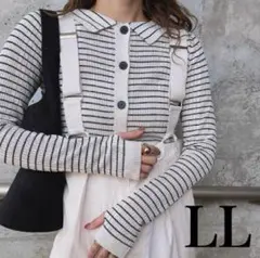 kaoru リブ ニットカーディガン LL ボーダー 新品 しまむら