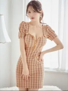 anキャバドレス オレンジ半袖ミニワンピース Sサイズ
