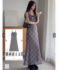 チェック柄リボンキャミソールワンピース　dk1410