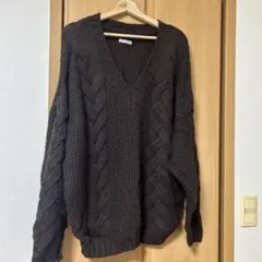 GYDA Vネックケーブル編みニット ブラウン 長袖 秋冬　レディース