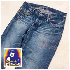 ヒステリックグラマー ダメージデニムパンツ ボタンフライ 赤耳 レザーロゴパッチ