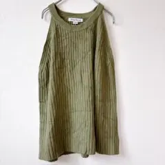 トミーバハマ リブニット タンクトップ M オリーブ グリーン コットン混