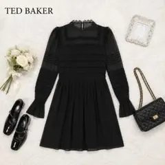 新品 ted baker レース シフォン ワンピース フレアスリーブ プリーツ