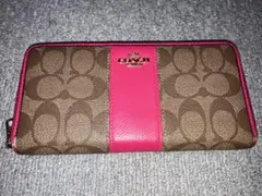 COACH ロゴ入り長財布 ブラウン/ピンク コーチ