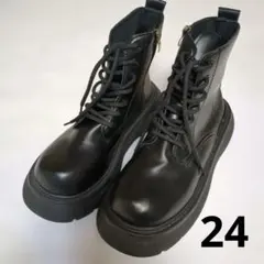 黒 厚底レースアップブーツ 24.0㎝ ブラック