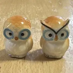 フクロウ 花柄 陶器 置物 2個セット - メルカリ