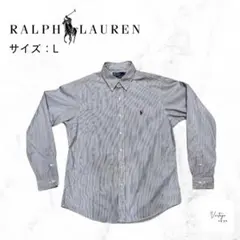 ラルフローレン シャツ CUSTOM FIT 白紺赤ストライプ L 刺繍 美品