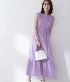 N.NBB コットンローンティアードウエストリボンワンピース ライラック S