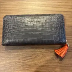 新品アルムコ クロコダイル 本革 ラウンドファスナー 長財布 タッセル付き