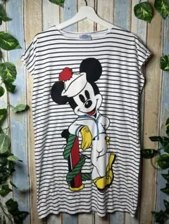 90s Disney ミッキーマウス ボーダー 両面ビッグプリント Tシャツのサムネイル