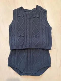 グレー ケーブル編み ベビーベストセット 70cm