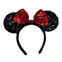 美品✨ミニーマウス耳カチューシャ 黒と赤のスパンコール