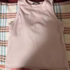 リブ編み　薄ピンク　タンクトップ　カップ付き　M