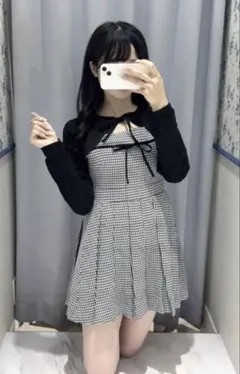 evelyn　プリーツセットワンピース　千鳥 Free size