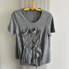 HIROKO BIS フロントフリルデザイン 半袖Tシャツ グレー　アート的のサムネイル
