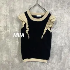 MIIA ミーア　バイカラーフリルニット ノースリーブニット　ブラック　フリーのサムネイル