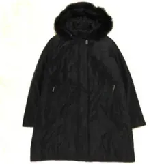 シルク100%【BALMAIN】フード付きロングダウンコート　ブラック　M