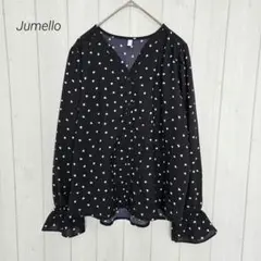 ジュメロ jumello ハート柄 Vネックブラウス キャンディスリーブ 黒×白のサムネイル