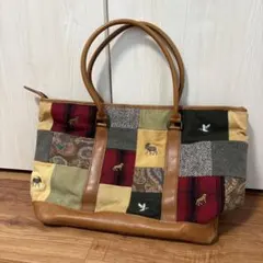 L.L.Bean❣️マドラスチェック パッチワーク レザーハンドル トート