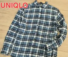 UNIQLO ユニクロ チェック柄 長袖 ネルシャツ メンズ 青 S M 春秋
