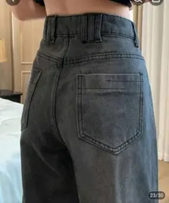 ダークグレー ワイドレッグデニムパンツ