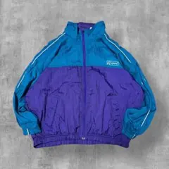 90s 切替ナイロンジャケット ティール×パープル Y2K スポーツmix