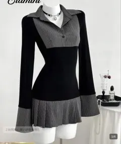 長袖ミニワンピース 黒・グレー　shein