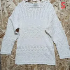 90s USA製 L.L.Bean コットン セーター 白 ケーブルニットのサムネイル