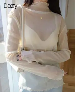 DAZY レタストリム モックネックメッシュトップス Sのサムネイル