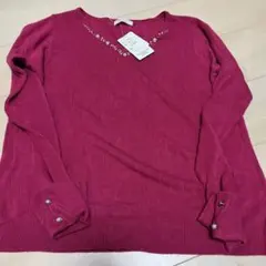 ピンク 花モチーフ ニットセーター LL