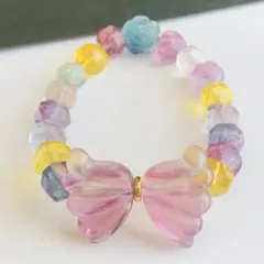 フローライト　ブレスレット　パステルカラー　パワーストーン　蝶&バラ　１点限り⭐️