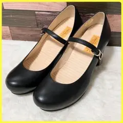 未使用級 あしながおじさん 22.5 ヒール ストラップ パンプス 黒 革 靴のサムネイル