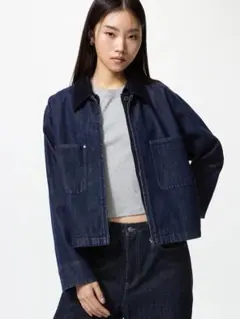 ユニクロ ジップアップショートジャケット ネイビー L