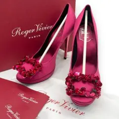 新品■ロジェヴィヴィエ　ハイヒール　サテン　パンプス　スパンコール　ピンク　24