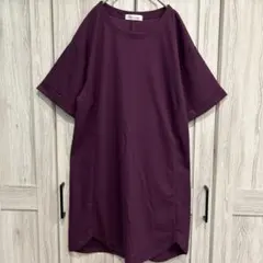 半袖チュニック　ワンピース　紫 パープル エンジ Ｍ