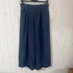 ダークブルー デニムワイドパンツ ゴムウエスト