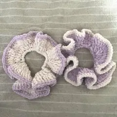 ラベンダー・ホワイト フリルシュシュ 2個セット