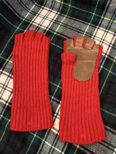 KENZO 指なし手袋 5本指 ニット+革 ビンテージ 赤