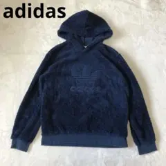 adidas アディダス パーカー　ボア スウェット モコモコ　青