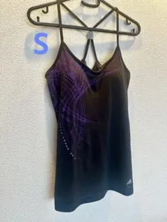 adidas フィットネスウェアトップ 黒/紫/レディースSサイズ