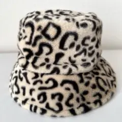 ファー バケットハット レオパード BEIGE×BLACK ヒョウ柄 帽子