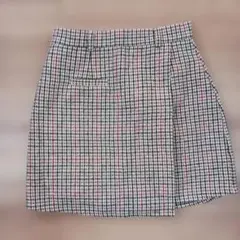 インパン裏地付き巻きスカート風　ラップスカート　千鳥格子　チェック　ベージュ系