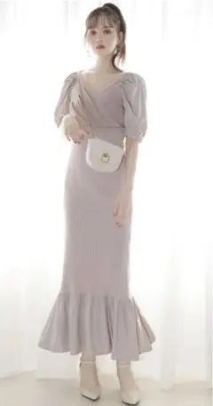 GRL グレイル 異素材カシュクールロングニットワンピース rut561 M