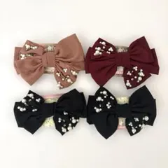 【アウトレット】未使用★子供用ビジュー付きリボンバレッタ４個セット