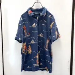 Polo ポロ ラルフローレン 半袖ヨット総柄ポロシャツ ネイビーM ss233 