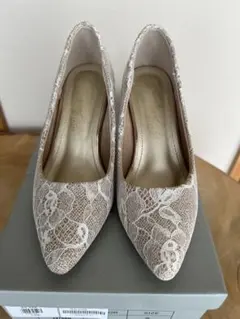 jurerレースグリッターハイヒール 7㎝ヒール パールつき Sサイズ パンプス